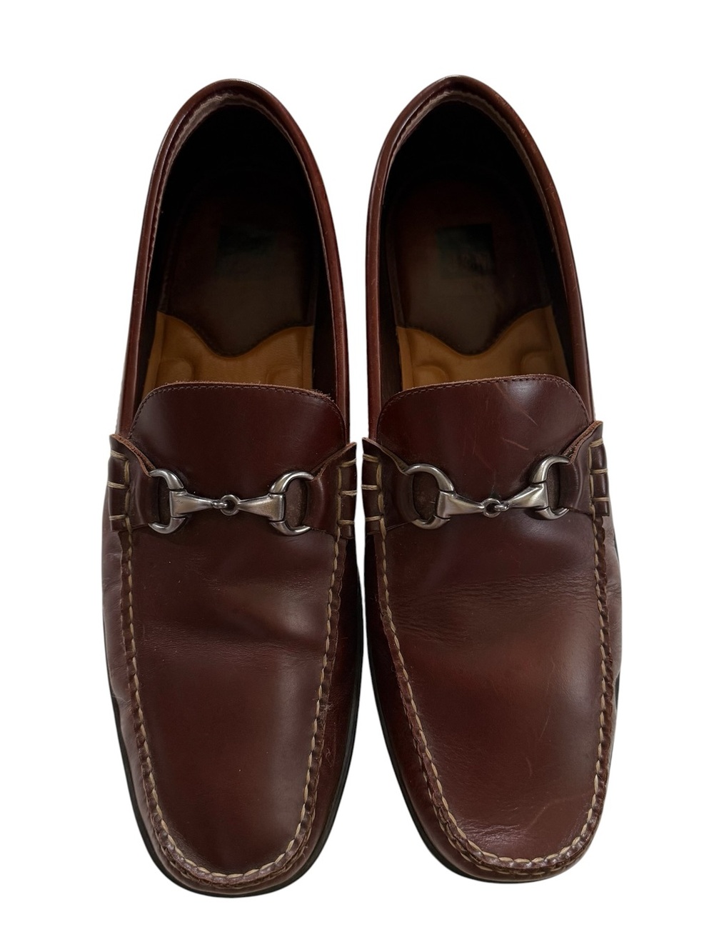 J&M Johnston & Murphy Mens Loafer Slip on Brown Leather Nickle Horsebit Size 12M